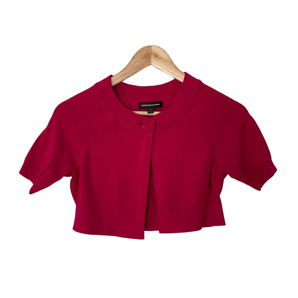 EXPRESS | bright pink crop cardigan w/ single button - size SM